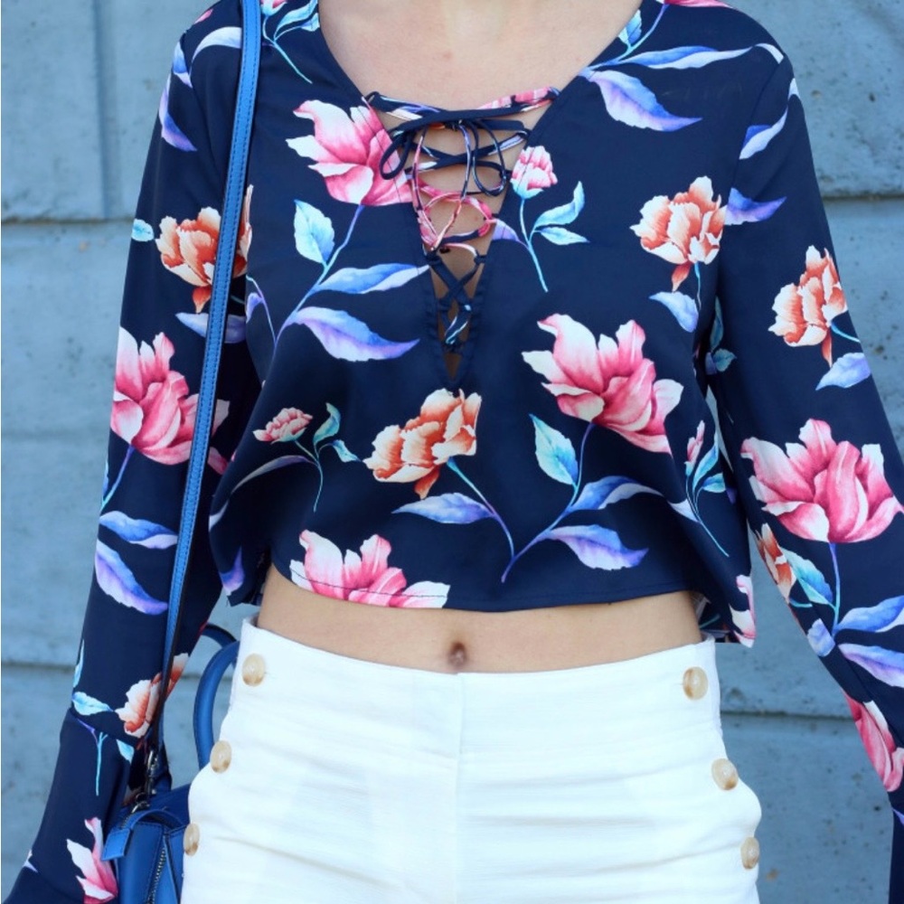 Floral Lace-Up Crop Top